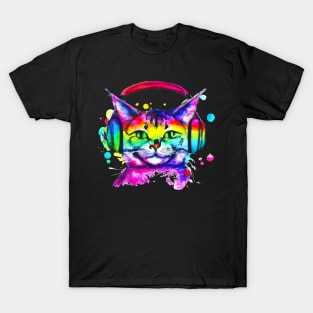 Happy Cat With Headphones T-Shirt